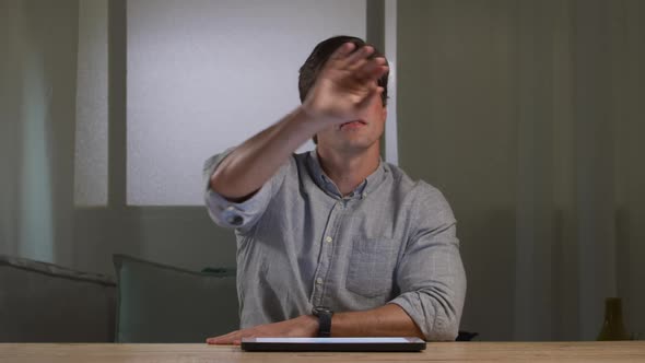 Caucasian man using a digital tablet