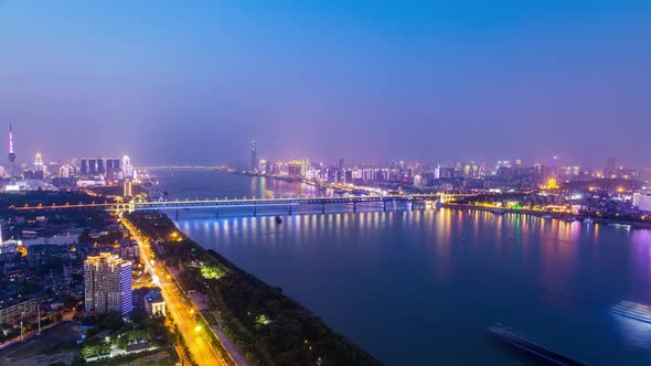 Timelapse of Wuhan city .Panoramic skyline and buildings