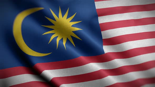 Malaysia Flag Closeup Blowing In Wind