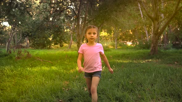 Girl Runs In The Forest 