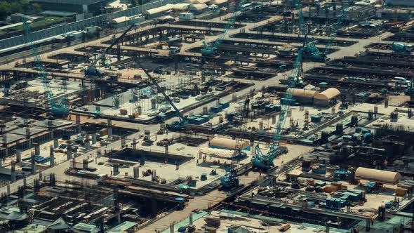 Time Lapse of Construction Site with Heavy Construction Machinery in Metropolis alt