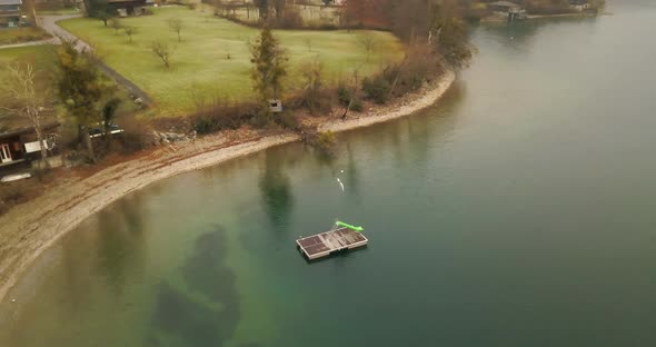 Orbiting around a raft with a slide on it, in the lake of Walen.