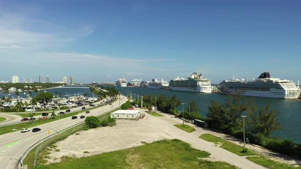 Low Aerial Video Macarthur Causeway And Port Miami Fl