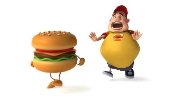 Big man and hamburger running