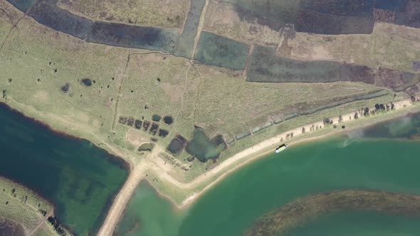 Aerial view of a flooded area with lagoon in Chatmohar, Bangladesh.