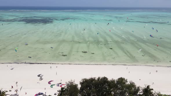 Zanzibar Tanzania  Kitesurfing Near the Shore Slow Motion