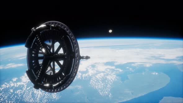 Futuristic Space Satellite Orbiting the Earth