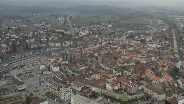 Aerial View of the Town of Payerne in Switzerland