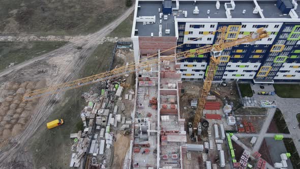 Aerial View of Construction of a Highrise Residential Building