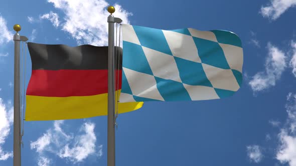 Germany Flag Vs Bavaria Lozengy Flag Bayern on Flagpole