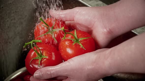Close Up Of Tomatoes Being Washed