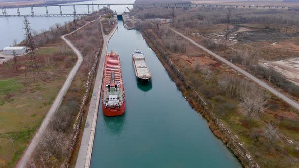 4K aerial footage of the Beauharnois Canal in the St Lawrence Seaway, Canada.