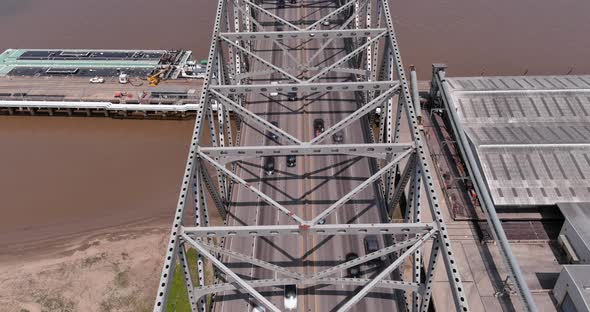 Aerial of cars driving over the Horace Wilkinson Bridge in Baton Rouge, Louisiana
