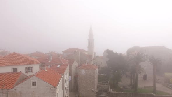 Old Town of Budva Montenegro in Dense Fog