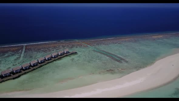 Aerial view panorama of paradise coast beach break by shallow water and white sandy background of a 