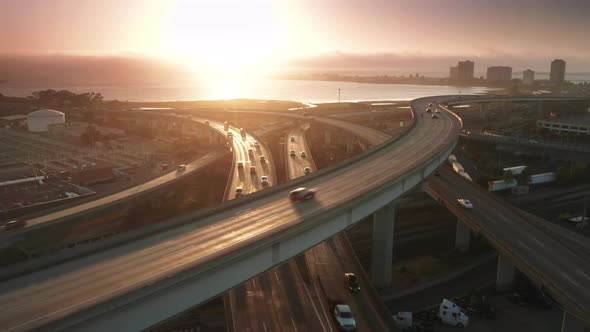 Beautiful Golden Sunset Light Glowing and Reflecting From Scenic  Highway USA alt