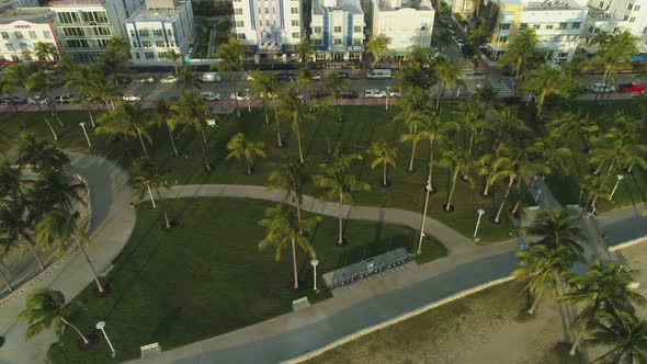 Lummus Park and Ocean Drive. Miami South Beach. Aerial View