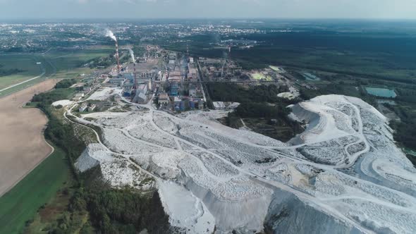 Mining and Processing Plant, View of Mineral Piles, Mountains of Minerlas and Sand, View From Height