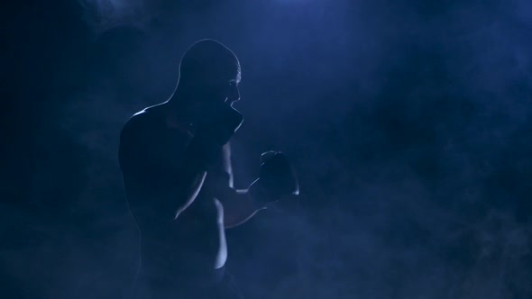 Workout Before the Fight. Strong Blows Boxer. Silhouette Studio