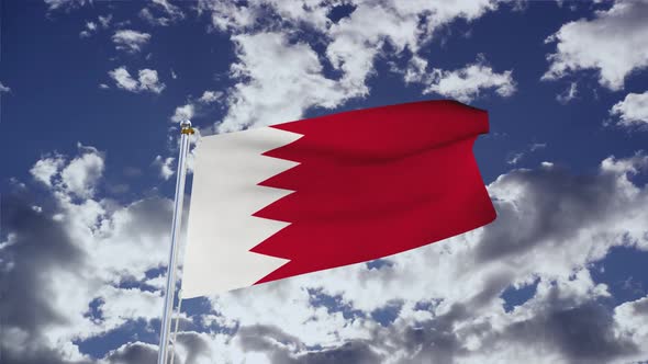 Bahrain Flag With Sky 4k