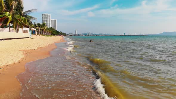 Drone shot of Jomtien Beach in Pattaya, Thailand