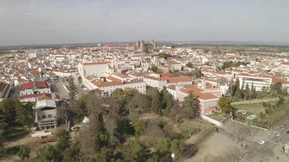 Aerial drone view of Evora city in Alentejo, Portugal