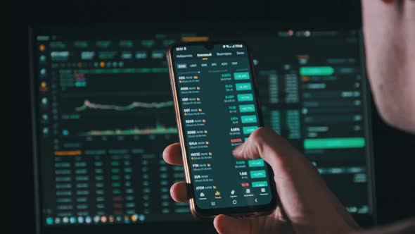 Investor Checking Cryptocurrency Price on Smartphone Screen Growth Crypto