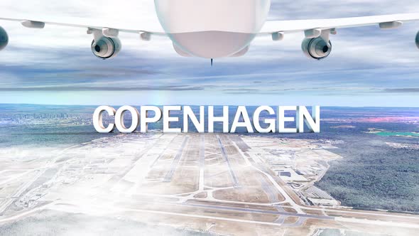 Commercial Airplane Over Clouds Arriving City Copenhagen