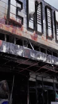 Vertical Video of a Destroyed Shopping Mall During the War in Bucha Ukraine