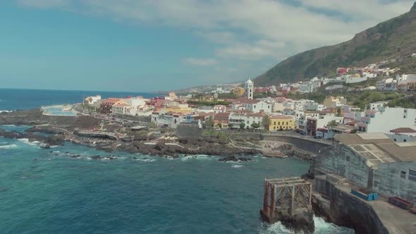 Aerial View of Garachico Pools and Coastline on a Summer Day Tenerife  Canary Islands