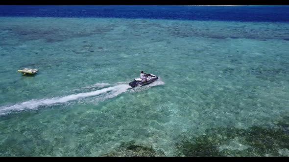 Aerial drone abstract of relaxing coast beach adventure by shallow ocean and white sand background o