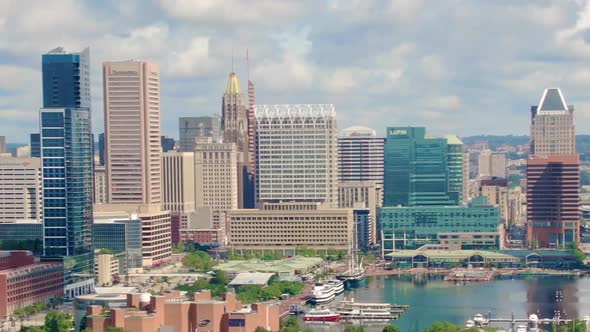 Baltimore, Maryland, USA Skyline. Financial business district, neighborhood homes and community hous