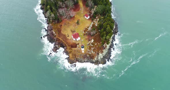 Extreme height view Curtis island lighthouse Camden Maine USA