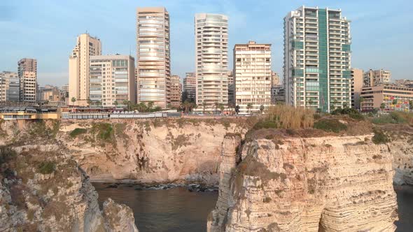 Rawshe, Pegion Rocks, a famous landmark in Beirut, Lebanon