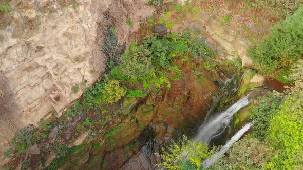 Close Up Overhead View Of Leghvtakhevi Waterfall In Tbilisi ,Georgia