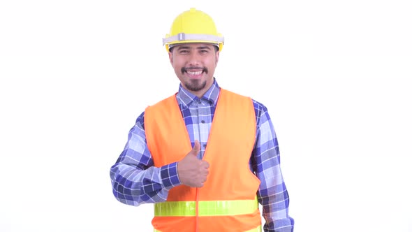 Happy Bearded Persian Man Construction Worker Giving Thumbs Up