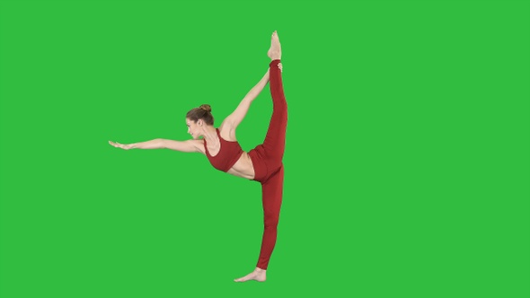 Yoga pose woman doing stretching legs, leg split on a