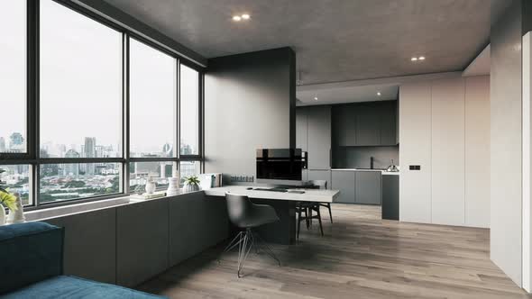 Interior Of A Small Kitchen-Living Room