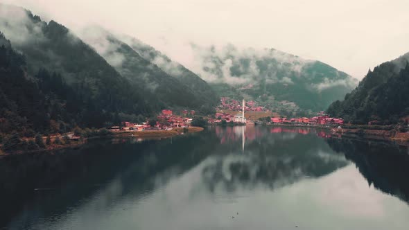 Aerial Uzungol Lake And Village Panorama (Cinematic)