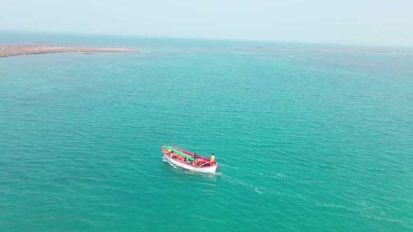 aerial view of a boat in a sea