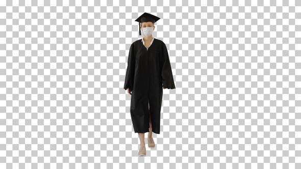 Female Graduate in Cap and Gown Wearing, Alpha Channel