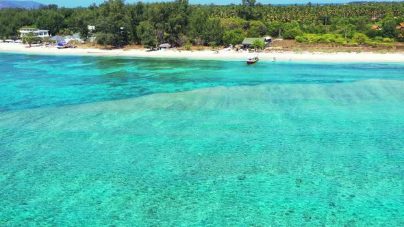 Natural above copy space shot of a summer white paradise sand beach and aqua blue ocean background i