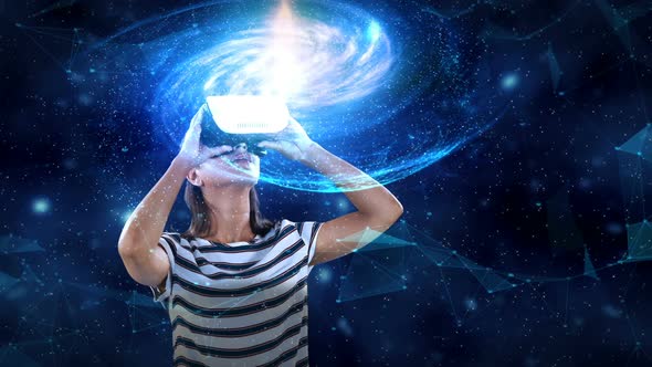 Digitally generated video of woman using virtual reality headset 4k