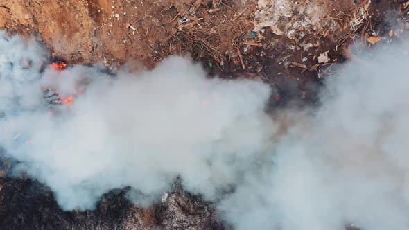 Aerial View of a Natural Disaster - Burning Grass, Air Pollution, Smoke Over a Fire