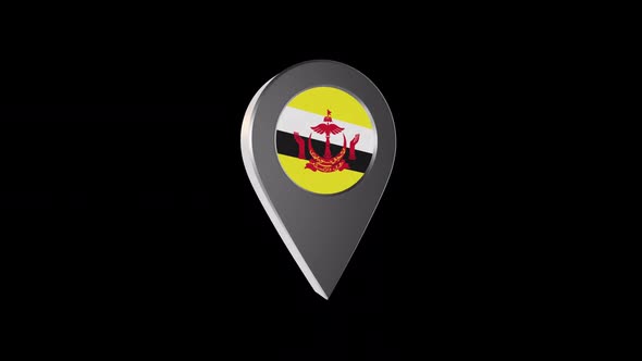 3d Animation Map Navigation Pointer With Brunei Flag With Alpha Channel -  2K