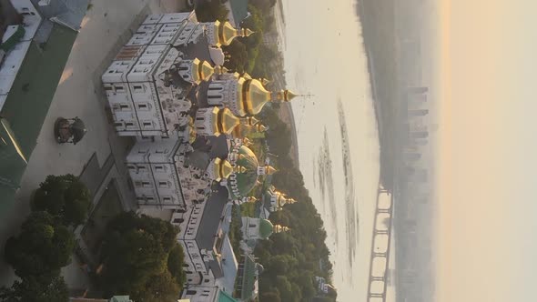 Vertical Video KyivPechersk Lavra in the Morning at Sunrise