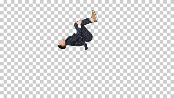 Businessman in suit makes back flip and, Alpha Channel