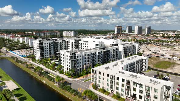 Housing Developments In Doral Fl Usa. 4k Aerial Drone Inspection Video