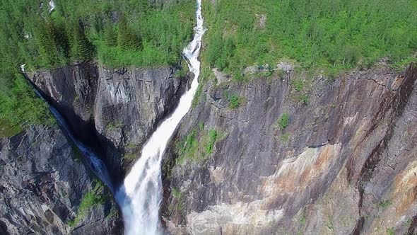 Breathtaking aerial view of Voringfossen waterfall in Norway.