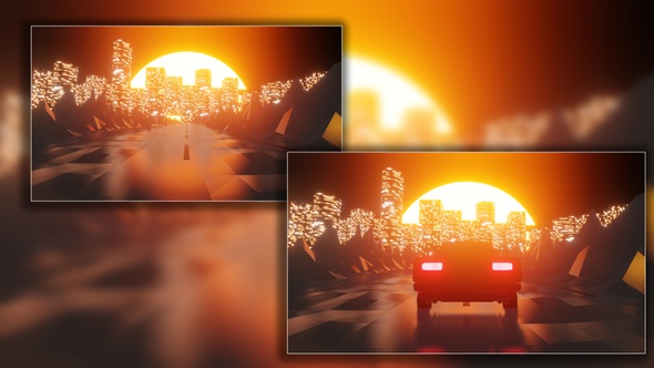 Car At Sunset Traveling To The City alt